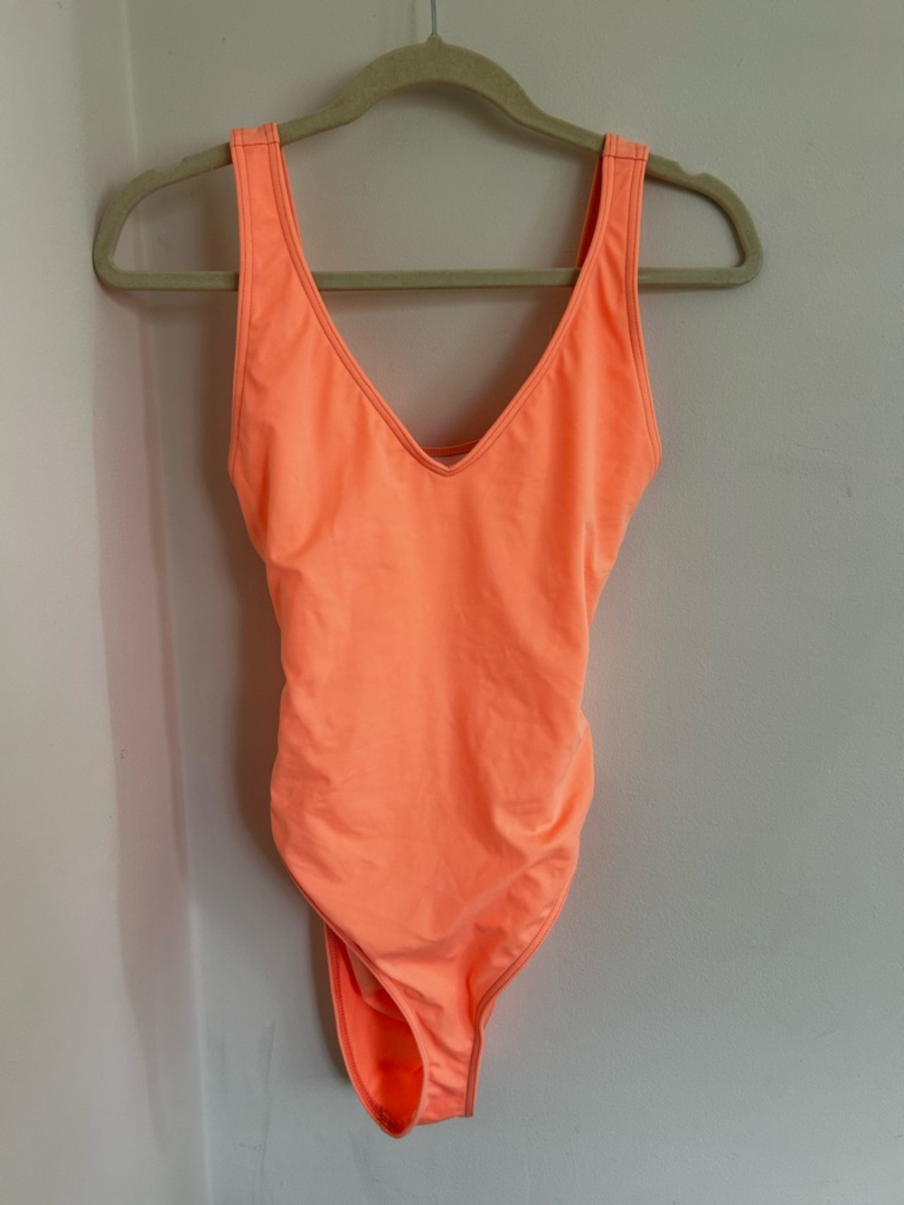 One-Piece Swimsuit in Neon Orange - Classic V-Neck and cutout back